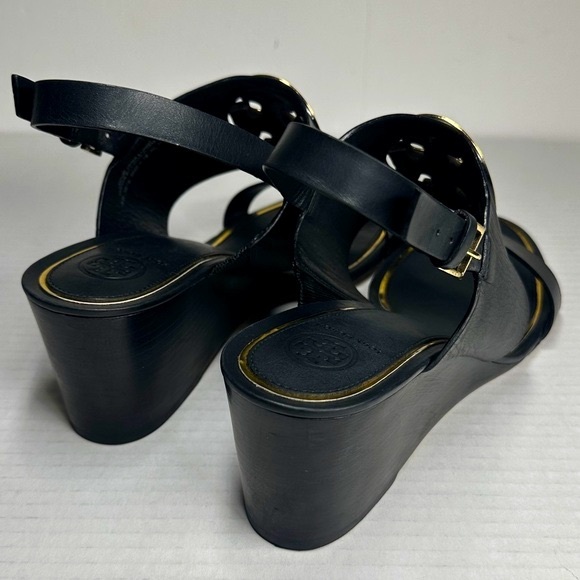 TORY BURCH | Metal Miller 65mm Wedge Perfect Black Gold Size 11 Heel Sandal Mule - Picture 8 of 14